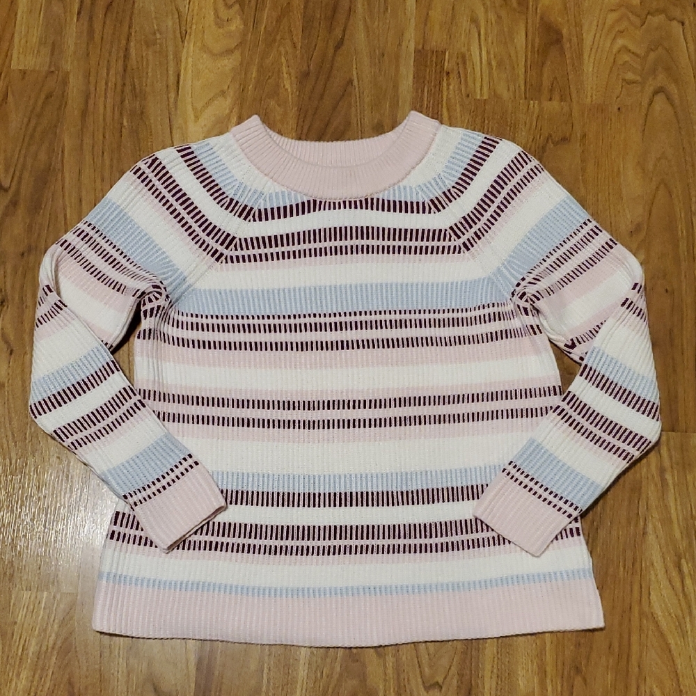 Lands' End Drifter Sweater Pink Blue White Burgundy Stripe Womens S